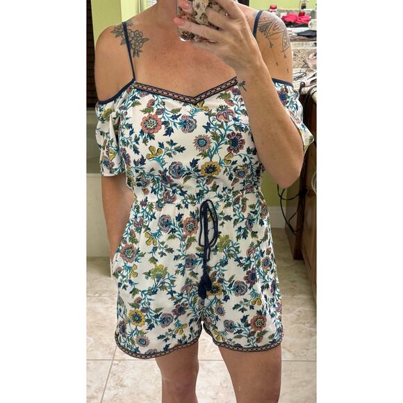 Blue Rain small short romper cold shoulder new embroidered tassels ($59 retail) - Picture 2 of 14